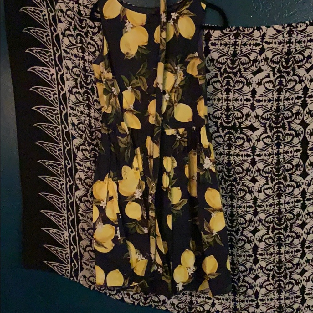 Blue Dress with lemon and flower design